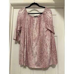 American City Wear Pink White Snake Skin Print Long Sleeve Blouse XL Casual Chic